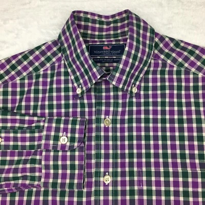 Vineyard Vines Shirt Mens XSmall Purple/Green Check Slim Fit Murray - Image 1 of 4