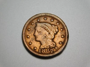 MONEDAS DE ESTADOS UNIDOS 1847 PELO TRENZADO CENTAVO GRANDE *DOBLADO* - Imagen 1 de 7