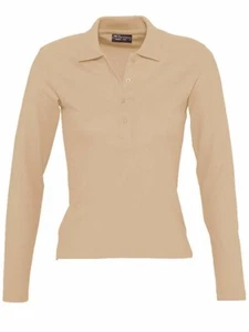 Sol's Podium Womens Cotton Pique Long Sleeve Fitted Polo Shirt Medium UK 10 Sand - Picture 1 of 3
