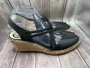 Abeo Delano elegante Sandale Größe 10 Keilabsatz Espadrille Fersenriemen schwarz Leder bequem - Bild 1 von 12