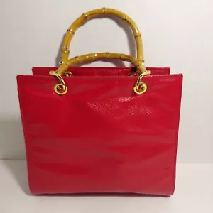 Giorgio Beverly Hills Handtasche rot Kunstleder Bambusriemen kleine Beschädigung - Bild 1 von 20