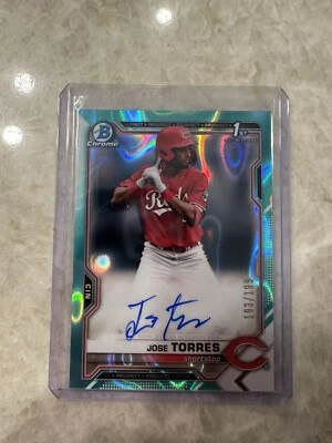 2021 Bowman Chrome Jose Torres Cincinnati Reds Aqua Lava Refractor Auto /199 - Image 1 of 4