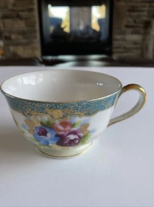 Aynsley Teetasse blauer Rand gold rosa blau lila Blumen - Bild 1 von 8