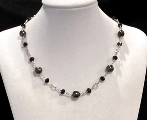 VVV Sterling Silver 9-10mm Black Tahitian Pearl Station Dramatic Adj Necklace - Picture 1 of 4