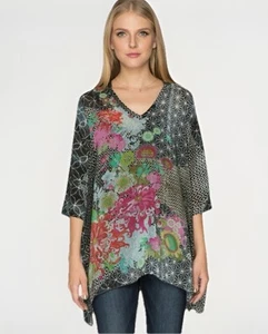 JOHNNY WAS Tani Embroidered Floral Print V Neck Tunic Top - Picture 1 of 10
