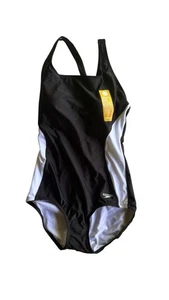 Traje de baño Speedo Racerback Fitness Lycra copa suave negro/blanco W’s 12 | Nuevo con etiquetas - Imagen 1 de 5
