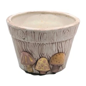 Maceta de setas de cerámica de colección 1983 madera grano imitación - Imagen 1 de 3