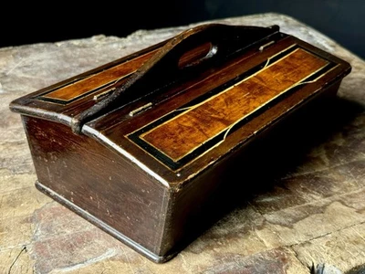 ABSOLUTE BEST  PAINTED PRIMITIVE 19TH C PA UTENSIL OR KNIFE BOX WITH DOUBLE LIDS - Image 1 of 4