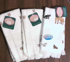 Lot of 3 Cross Stitch Towel Charles Craft Fingertip floral & Noahs animal white - Picture 1 of 1