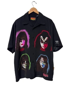 Camicia Vintage Y2K Kiss Loop Collar Adulto L Solo Facce Double Sided 2001 Nera - Foto 1 di 9