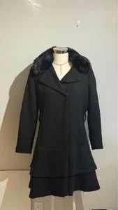 Betsey Johnson Pea Coat Jacket with Faux Fur Collar Women's L 3% Wool - Bild 1 von 7