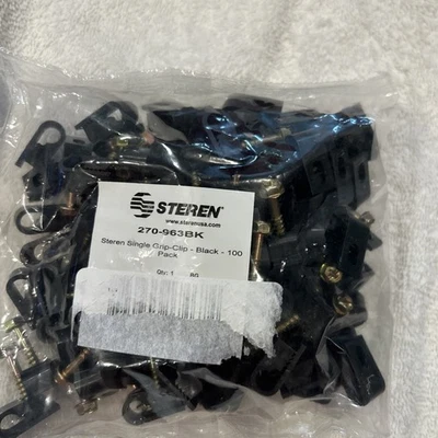 Steren Single Coaxial Cable Clip with Screws and Grip-Clip - Black 100 New Seale - Image 1 of 2