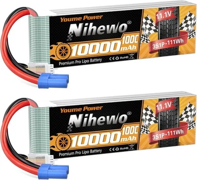 2x 3S Lipo Battery 11.1V 10000mAh 100C RC Battery Soft Case EC5 Plug Compatible - Image 1 of 4