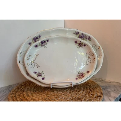 Juego de 2 platos para servir Ironstone vintage con flores moradas y oro Foto 1 de 4