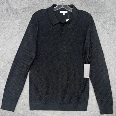NWT Geoffrey Beene Polo Sweater Men's Size S Black Textured Long Sleeve Pullover - Image 1 of 4