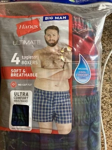 Paquete de 4 calzoncillos boxer Hanes Big Man ropa interior 3XB sin etiquetas - Imagen 1 de 3