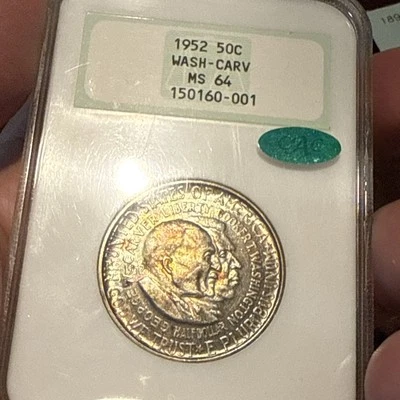 1952 50C MS64 NGC Toned Washington-Carver Half Dollar Amazing Toning Green! - Image 1 of 4