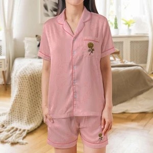 October Birth Flower Pajama Set - Marigold Womens Short Sleeves Light Pink - Picture 1 of 12