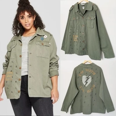 Chaqueta militar utilitaria I'm With The Band verde oliva comida chatarra talla grande 2X Foto 1 de 4