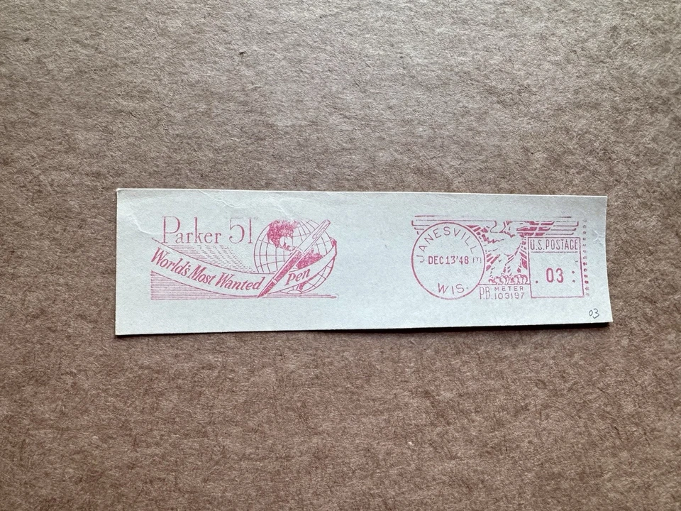 US Made-In-USA Famous Brand Meter Cut-Piece (03) +1948 Parker Pen +Most Wanted - Image 1 of 1