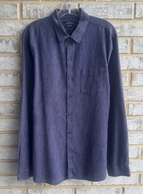 Mark Anthony Long Sleeve Button Front Striped Linen Blend Slim Fit Shirt Size L - Image 1 of 4