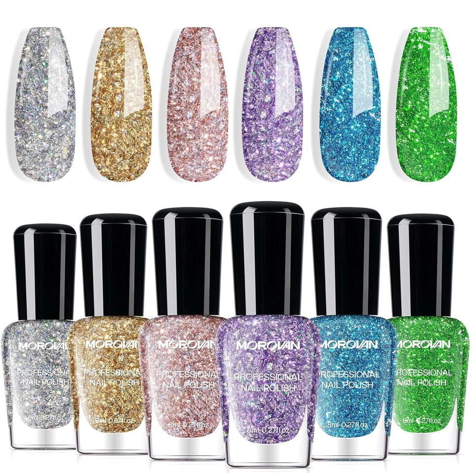 Juego de esmalte de uñas brillante: esmalte de uñas holográfico de confeti de 6 colores para hágalo usted mismo Enthu Foto 1 de 4