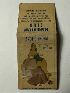 Vtg 1940s Dallas TX Manhattan Club Burlesque Lounge Street Car Pinup Matchbook - Picture 1 of 8