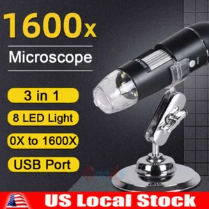 3IN1 8LED 1600X 10MP USB Digital Microscope Endoscope Magnifier Camera+Stand - Picture 1 of 57