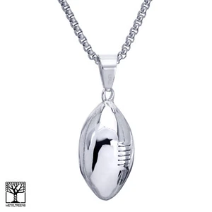 Men's Silver Stainless Steel Football Pendant 24" Chain Necklace SCP 3130 S - Picture 1 of 3