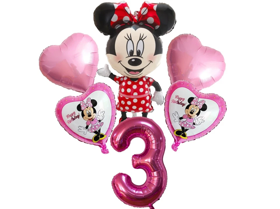 Minnie Mouse Balloons 3rd Birthday Party Decorations Age 3 Pink Girls Kids - Image 1 of 1