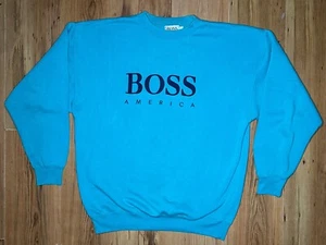 Vintage Boss America Pullover Crewneck Sweatshirt Size XL USA Teal Blue Purple - Picture 1 of 12