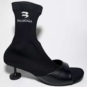 Balenciaga Women’s Leather & Knit Sock Booties in Black Size EU 37 (US 7) - Picture 1 of 9