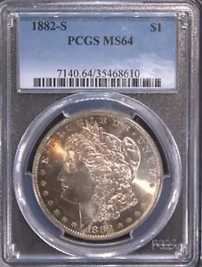1882-S Morgan Silver Dollar $1 MS 64 PCGS-Orange Crescent Toned Beauty - Picture 1 of 4