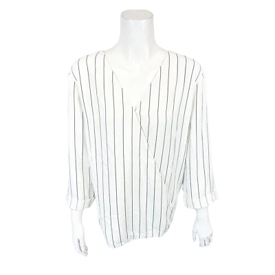 Lisa Rinna Collection 女式条纹十字衬衫上衣白色 X-大号 — 第 1/2 张图片
