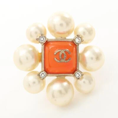 CHANEL COCO Mark Ring Gold Plated Artificial pearl Used women US size 4.75 CC - Image 1 of 4