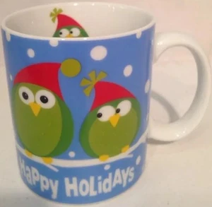Taza Pier 1 Imports Blue Owl Felices Fiestas Navidad Interior Peek Owl - Imagen 1 de 12