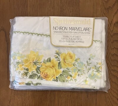 Juego de sábanas planas dobles Springmaid Marvellaire Prelude vintage rosas amarillas *LEER* Foto 1 de 4