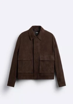 Zara Men’s Suede Chocolate Brown Cropped Jacket - Image 1 of 4