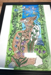 Gerahmtes, von der Natur inspiriertes Fuchs & Vögel farbiges Kunstwerk - Bild 1 von 3