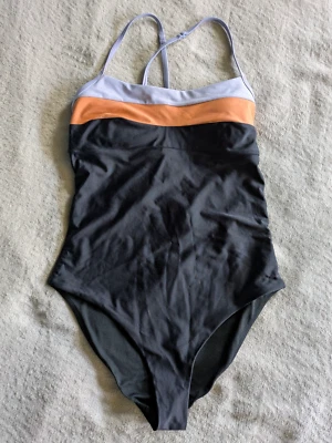 PRANA One Piece Tie Back Swimsuit Womens Medium Black Grey Orange Swim Suit - Image 1 of 4