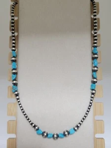 Graduated Navajo Bead Turquoise Nuggets 925 Sterling Silver 18" 3-6mm 10.39gr - Picture 1 of 9