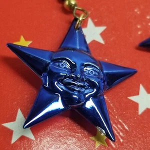 Himmelsstern Ohrringe Metallic Blau Hänger Gesicht Weltraum Kunststoff Leicht - Bild 1 von 9