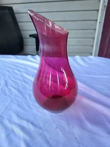 Vintage Stained/Painted Ruby Red Clear Glass Peaked Edge Vase 9 13/16" - Picture 1 of 7