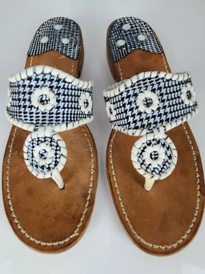 Sandalias JACK ROGERS Negro Espiga Cuadros Cuero Tanga Chanclas Deslizables 7.5 Foto 1 de 4