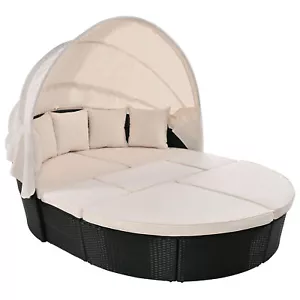 Patio Furniture Daybed Sunbed Round Sectional Sofa Set W/ Retractable Canopy US - Picture 1 of 9