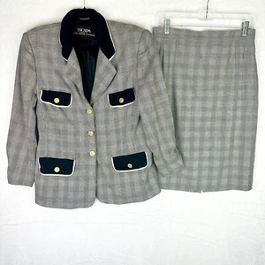 Escada Glen Karo Wolle Seide Rock Anzug Größe EU 38 US 8 Schwarz Weiß - Bild 1 von 15