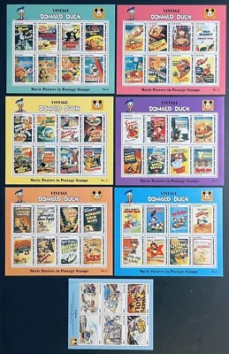 GUYANA 7 HOJAS ESTAMPILLAS CARTELES DE PELÍCULAS DE COLECCIÓN DONALD DUCK DISNEY 1993 MNH Foto 1 de 4