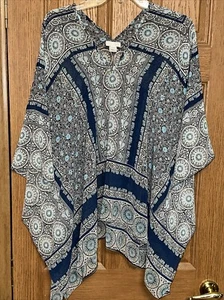 Poncho donna J.Jill taglia unica caftano stampa paisley multicolore leggero - Foto 1 di 5