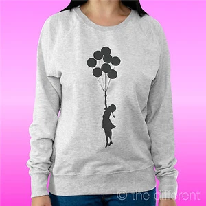 Felpa Woman Light Sweater Light Grey " Girl Balloons " - Picture 1 of 1