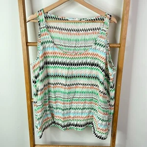 Counytry Road Top Womens Extra Large Green Geometric Print Scoop Neck Silk - Picture 1 of 10